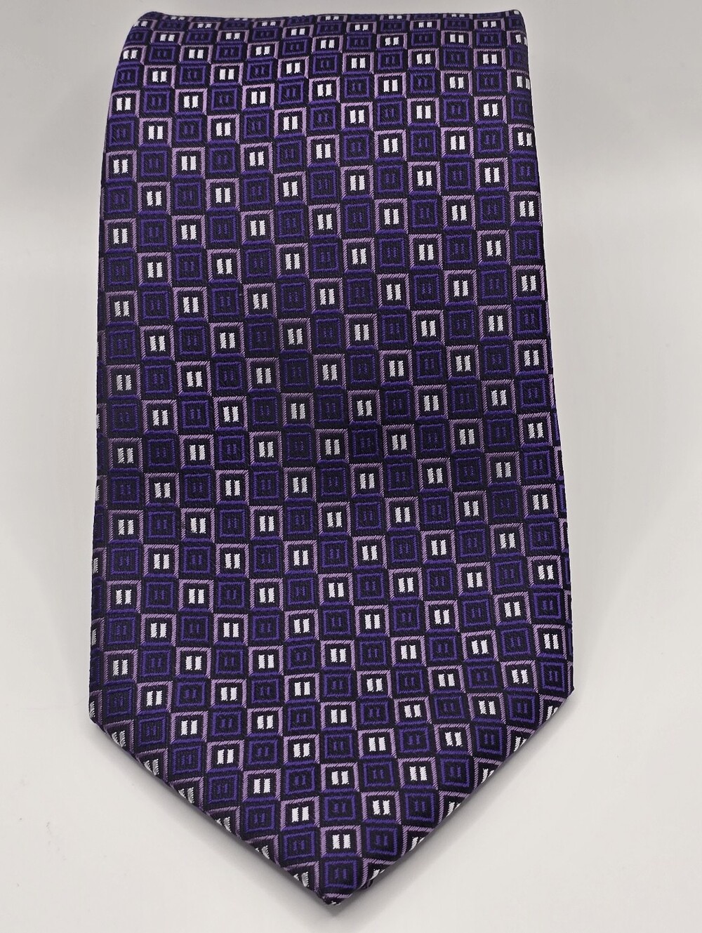 COOGI Purple Black White Geometric Square Pattern Men's Neck Tie